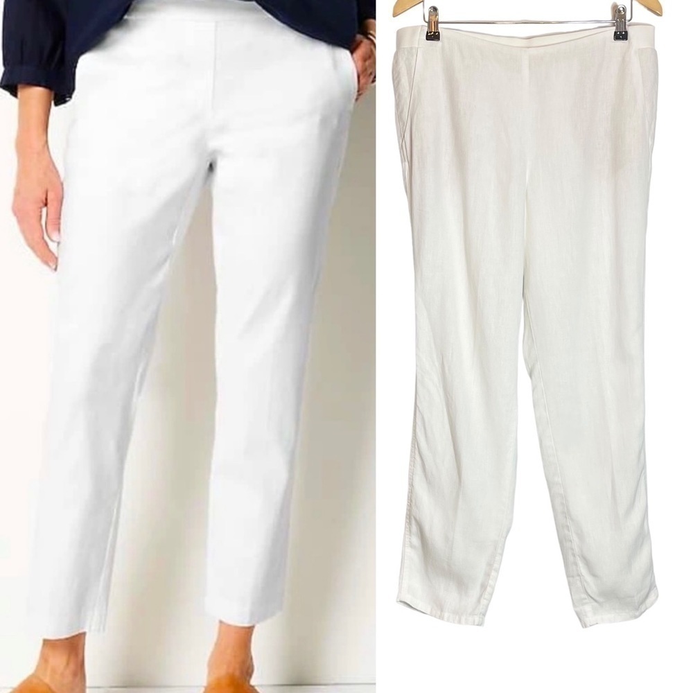 NWOT J Jill Love Linen | Pants Flat Front Pull On Pockets White
